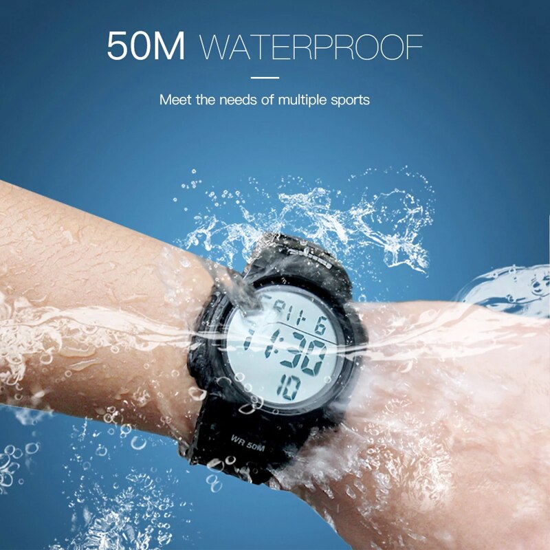 Outdoor Sport Horloge Mannen Grote Wijzerplaat Multifunctionele Digitale Horloge Voor Mannen 5ATM Waterdichte Horloges Wekker Reloj Hombre 1251
