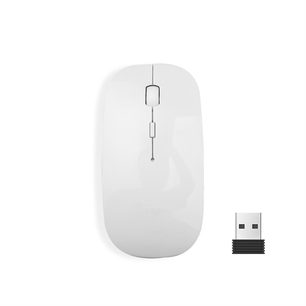 Kebidumei Ultra 2.4G Dunne USB Optische Draadloze Muis Ontvanger Snoep Kleur Super Slanke Muis Draadloze voor Computer PC laptop: White