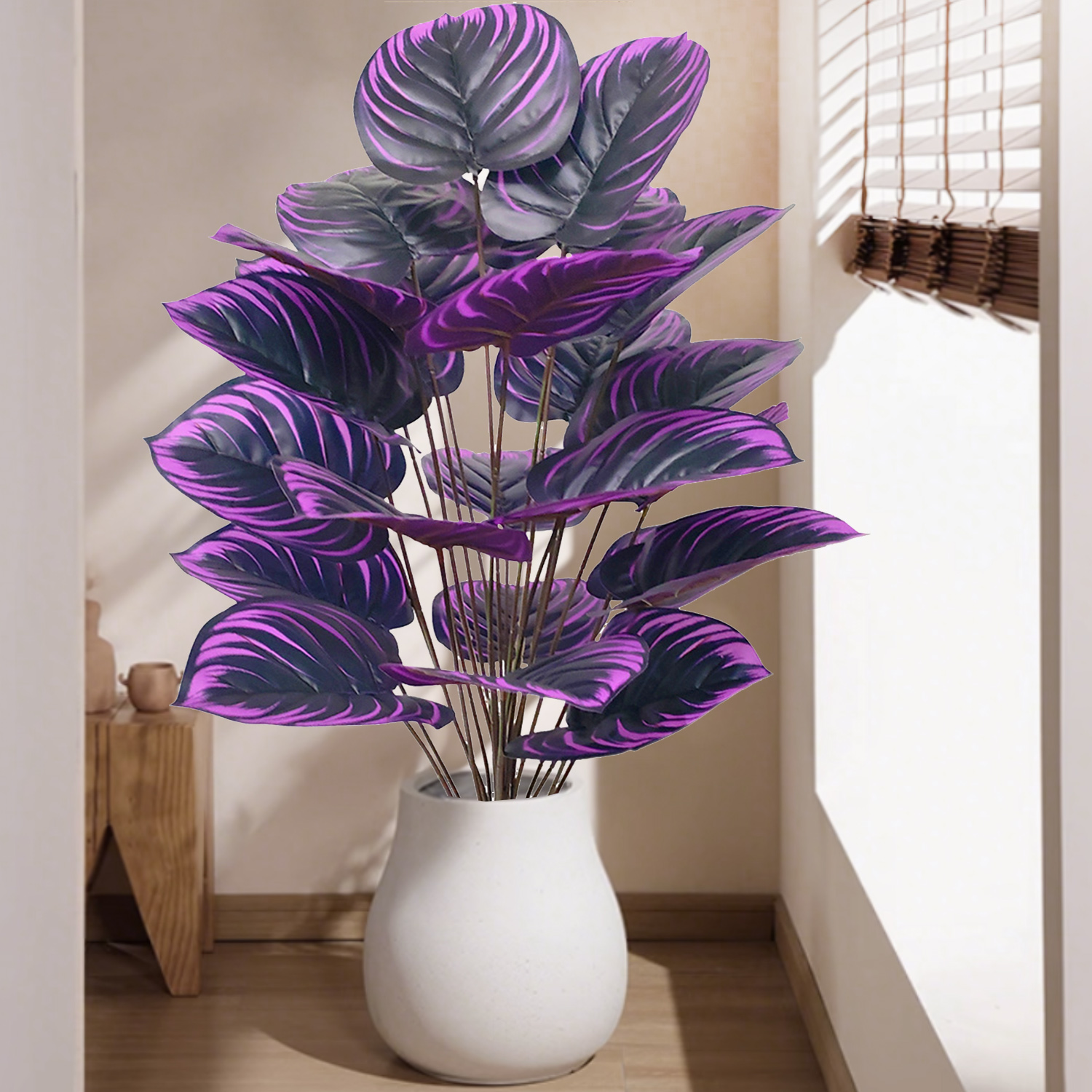 56-85cm kunstige lilla friske taro-akasie gule hjertegrønne eføy-skilpaddeblader til dekorasjon av hjem, hage, kontor