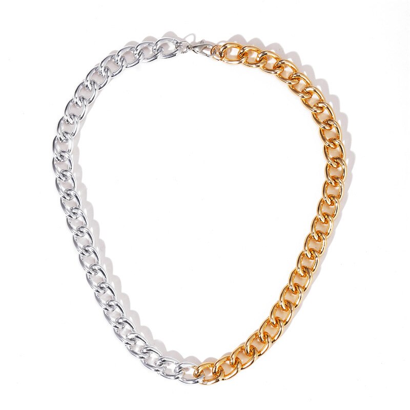 Gratis Asymmetrische Ketting Sleutelbeen Keten Voor Vrouwen Meisjes Choker Dikke Ketting Gouden En Zilveren Stiksels Ketting Sieraden Punk: Default Title