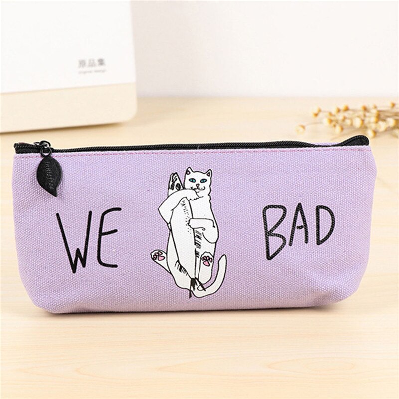 Śmieszne piórnik kotem płótno piórnik dzieci Gfit stojak na pędzle robić makijażu torby gorący: purpurowy
