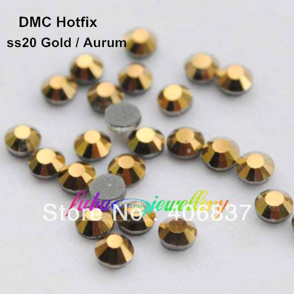 ! 1440 stks/partij, ss20 (4.8-5.0mm) DMC Goud/Aurum Op Rhinestones fix Steentjes