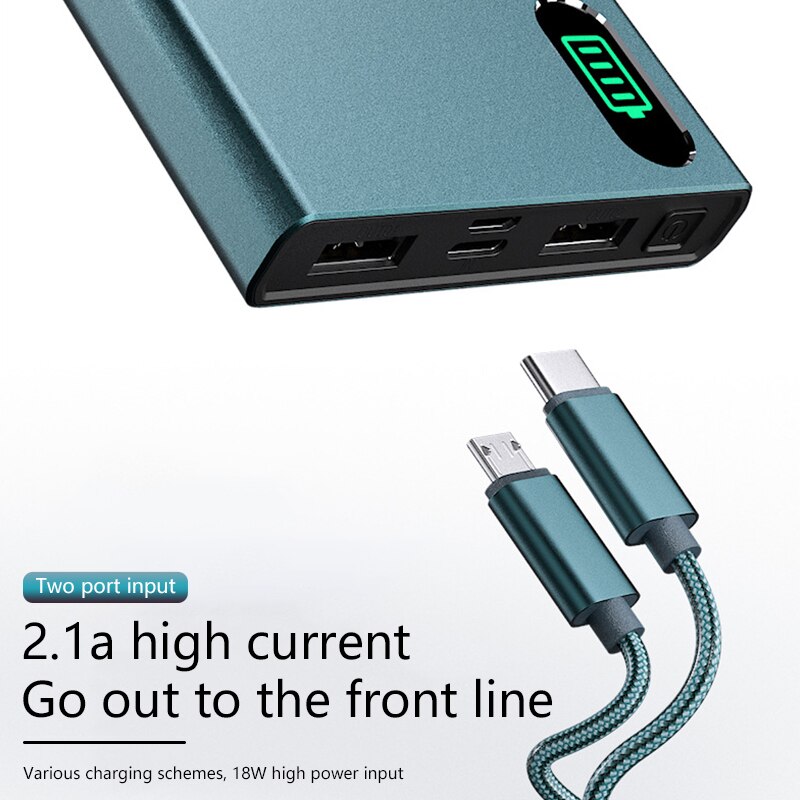 Batería Externa 10000mAh portátil con cargador inalámbrico 2.1A 18W carga rápida doble puertos USB