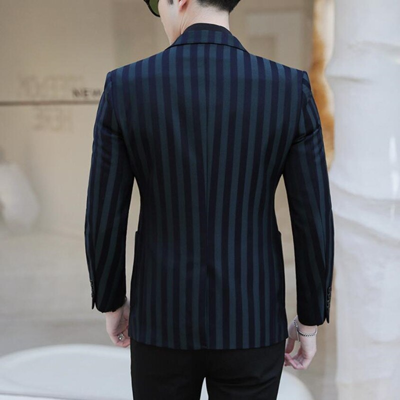 Costume de smoking à revers cranté pour homme, 2 pièces, Slim Fit, rayé, bleu marine, pour marié d&#39;affaires, pour mariage formel, à la ,