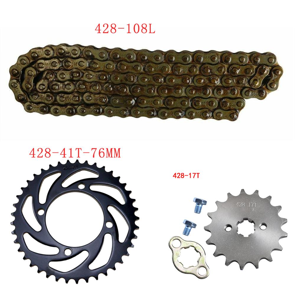 428-108L Chain w/ 14T 17MM Front Sprocket 41T Rear Back Sprocket Cog for 50cc to 125cc Dirt Bike ATV Go Kart Quad Pit bike Buggy