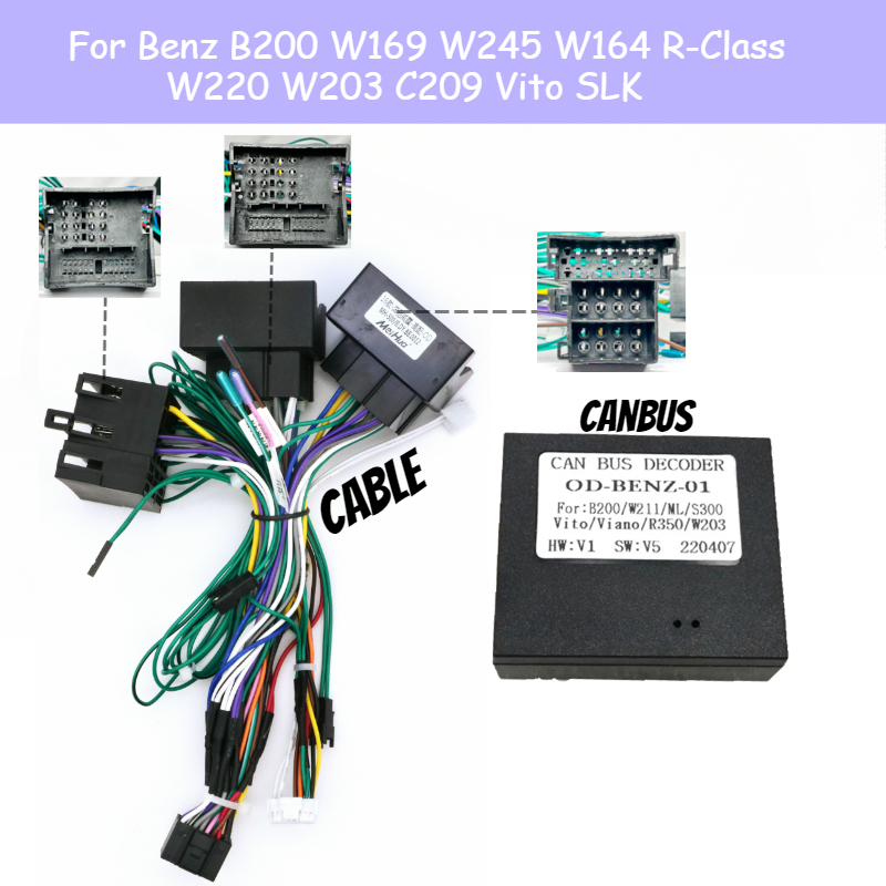CANbus Box Adapter Decoder Voor Benz B200 W169 W245 W164 R-Klasse W220 W203 C209 Vito SLK Met 16Pin Power kabelboom Kabel: GRIJS