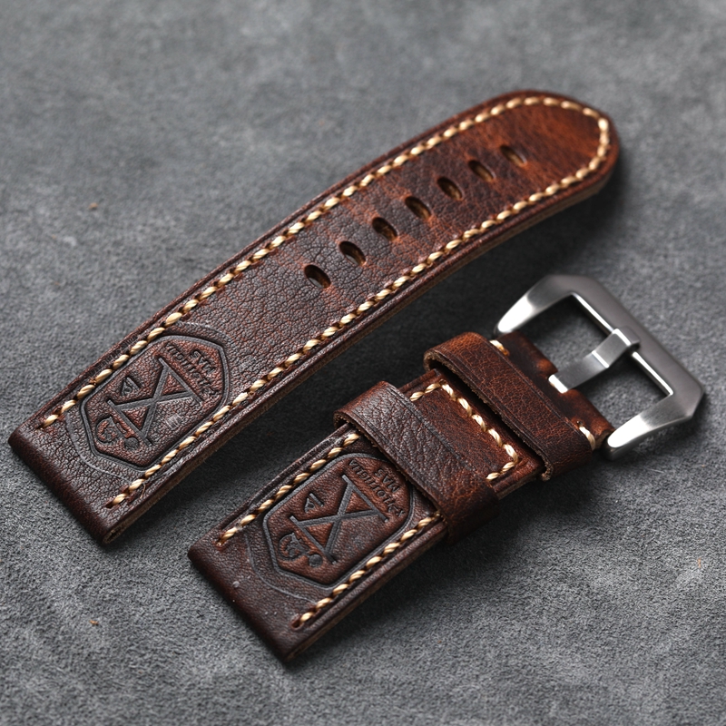 Handgefertigtes Echtleder-Uhrenarmband 20 22 24 26 mm Vintage Distressed First Layer Rindsleder Weiches Vintage-Armband für PAM111 441