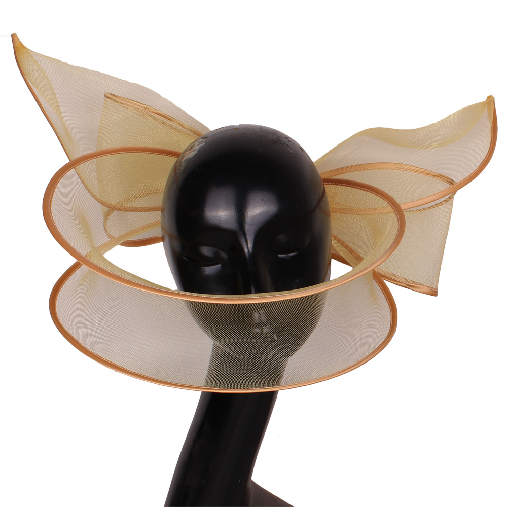 Big Fascinators Hat For Women Weddings Amazing Headwear With Bow For Party Kenducky Royal Asscot Pillbox Cap Hair Clip Bride: Gold