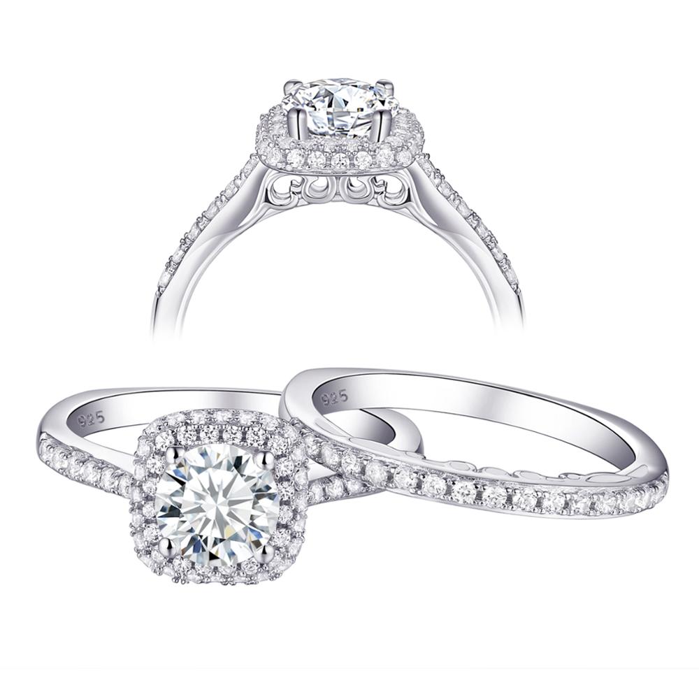 Newshe 2 Pcs Halo Hochzeit Ring Set Trendy Schmuck 925 Sterling Silber 1,6 Ct Runde AAAAA CZ Engagement Ringe Für frauen 1R0031
