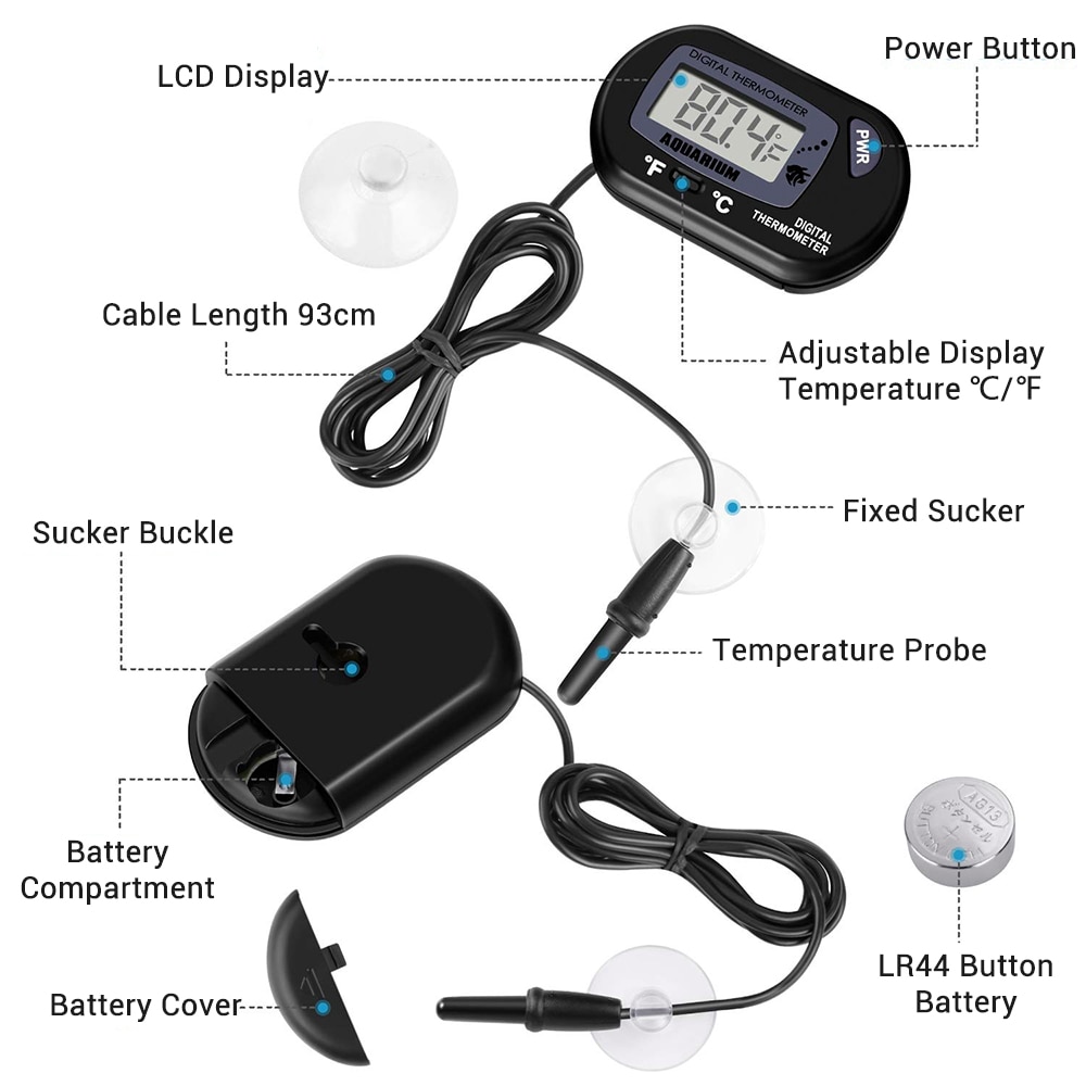 NICREW termometro acuario termómetro para acuario Sensor de pantalla LCD Digital con cable para pecera accesorios termómetro para acuario