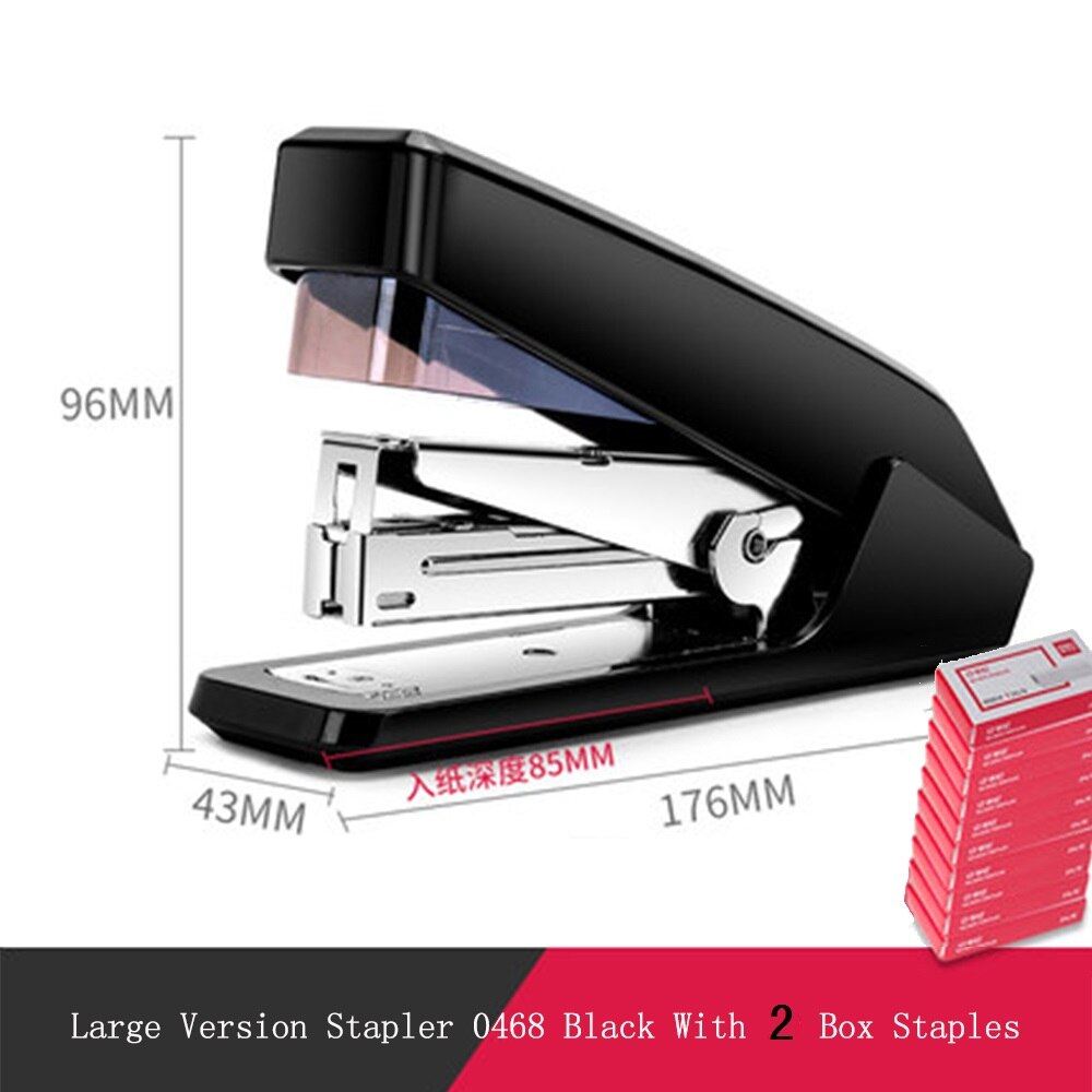 Deli Labor-saving Stapler Multiple Styles With Silicone Anti-skid Base Strong Penetration Office Stationery Supplies: Black L Ad  staples