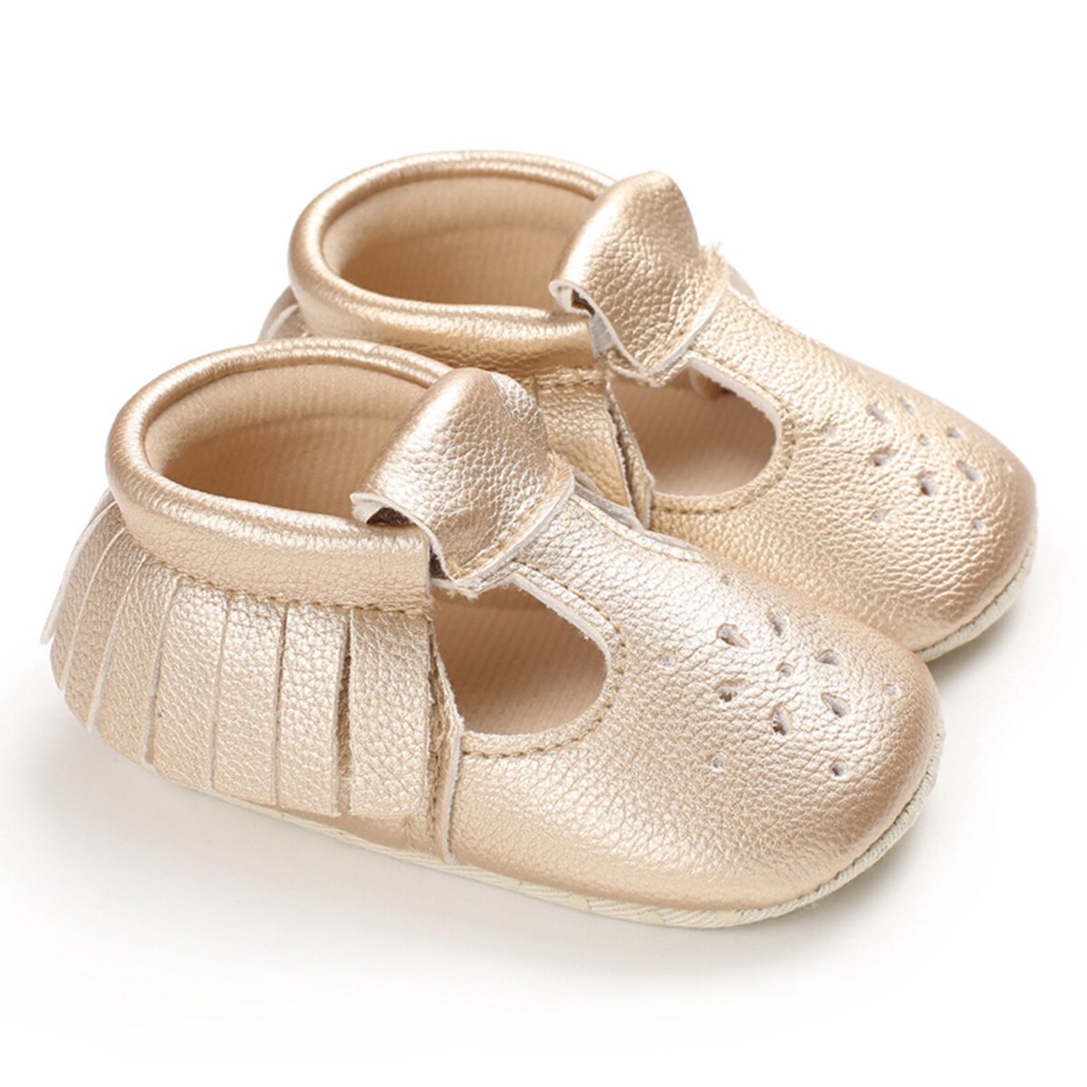 Baskets à pompon pour enfants et -né | Chaussures à semelle souple, couleur unie, pour bébés garçons et filles, pre-marcheurs 0-18M: Champagne gold / 7-12 mois