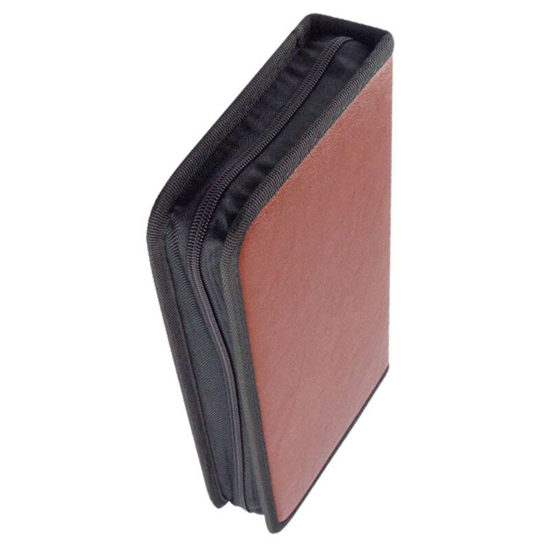 80-Discs Portable Leather Storage Bag Zippered Storage Case for CD DVD Hard Disk Album - Brown