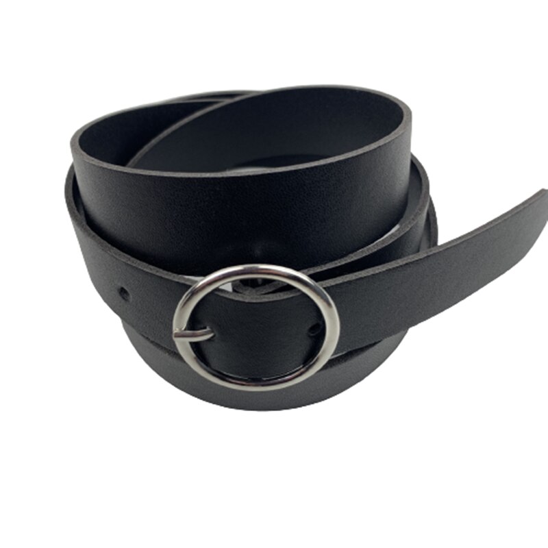 Leather belt women classic retro simple belt female round buckle female belt simple round pin buckle: Silver Buckle A