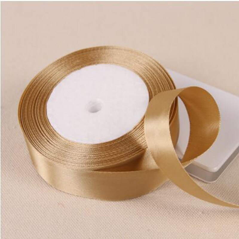 25 metros 6mm-50mm Champagne seda cinta de raso para boda de embalaje de de decoración de Navidad Año ropa de tejido de costura