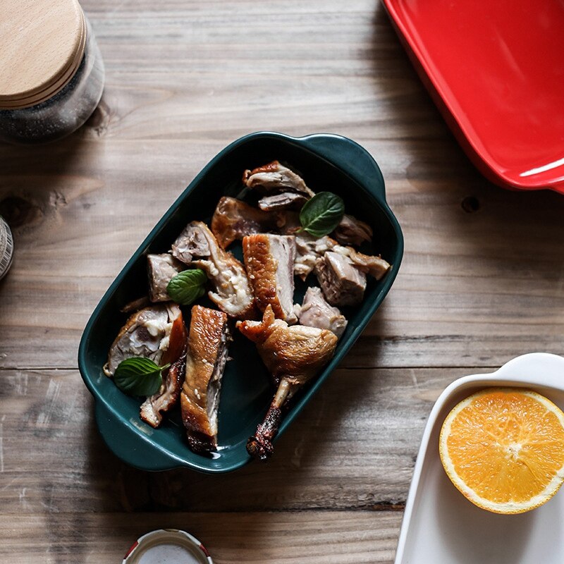 Modern Ceramic Ovenware Dual Handle Baking Dish Microwave Oven Available Baking Square Ovenware Dish Baking Bowl