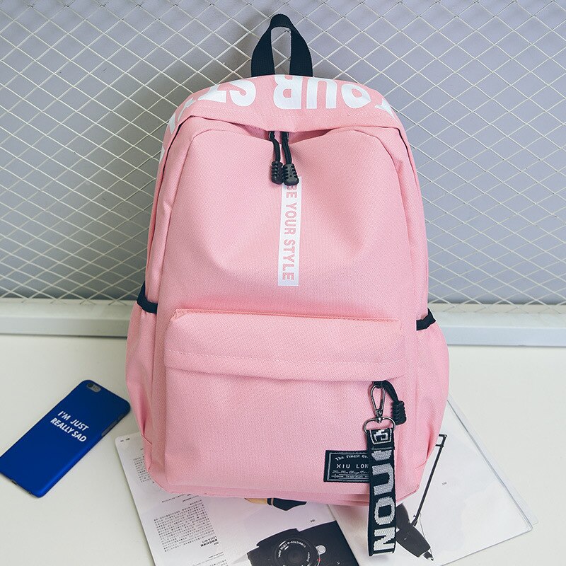 Brand College Style Backpack Big Girls Bag Letter Ribbon Travel Backpack Men And Women Couples Student Bag Bagpack: K
