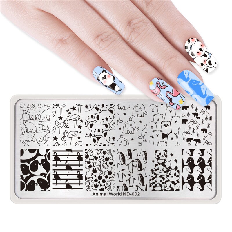 Nicole Dagboek 5 Pcs Stempelplaten Nail Animal World Series Kat Uil Tijger Rechthoek Nail Art Image Plates