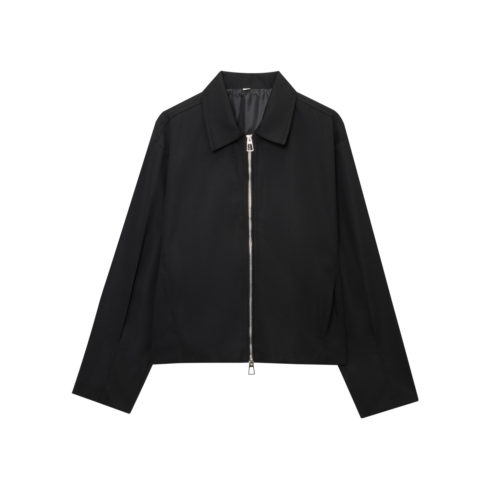 Efterårsfrakker med nedadgående krave damejakker street casual top langærmet lynlåsjakke dame: L / Sort