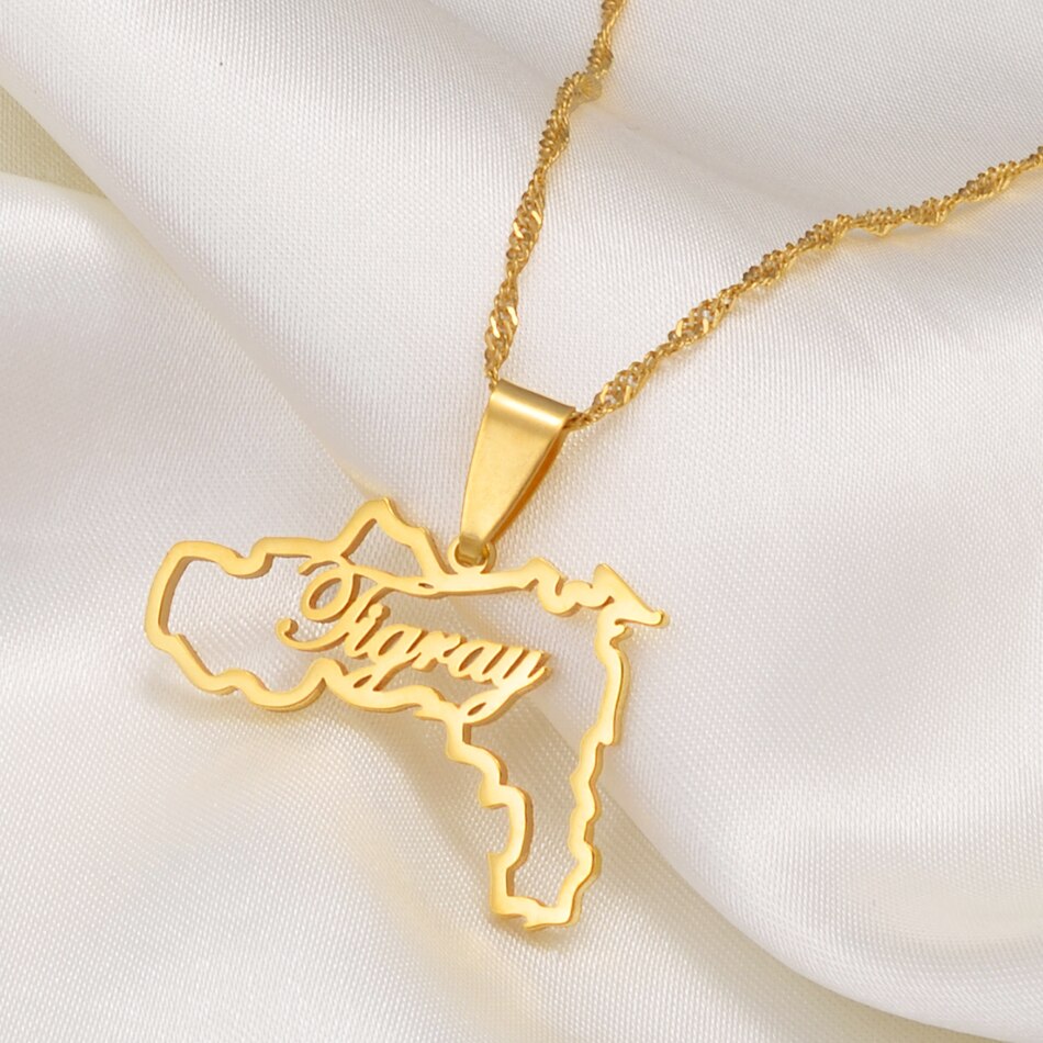 Anniyo Ethiopia Tigray Region Pendant Necklaces Gold Color African Jewelry for Women Girls #207421