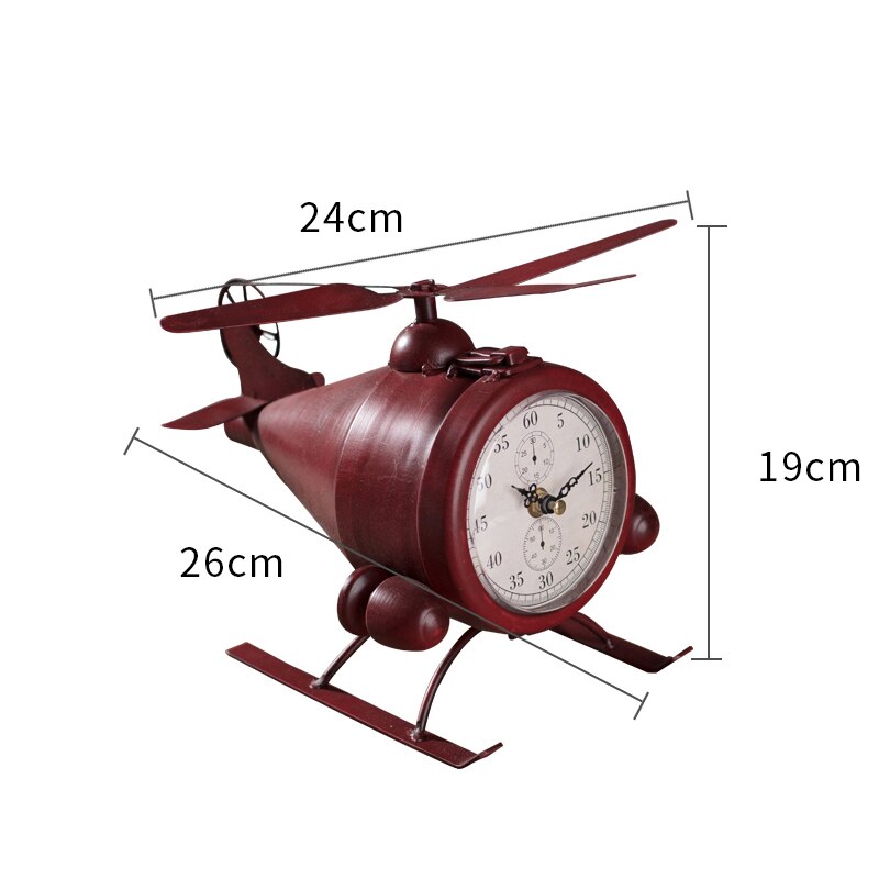 Retro Nostalgic Wrought Iron Airplane Table Clock Living Room Bar Cafe Window Bedroom Desk Clock Desktop Decoration