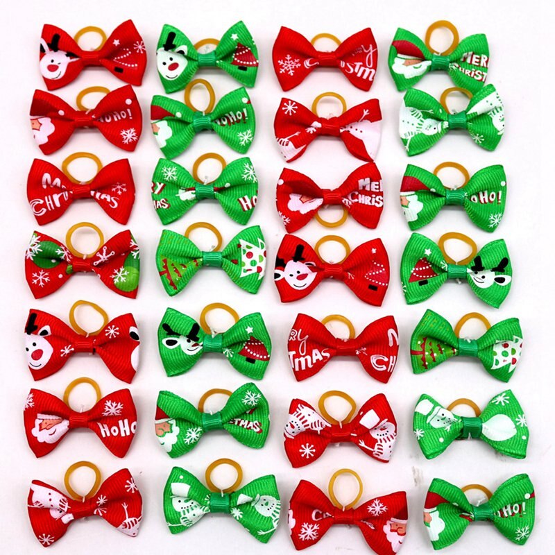 10 unidades/bolsa de tocado navideño para mascotas, lazo para mascotas, lazos de cabello con bandas de goma, accesorios para el cabello para perros, lazos para el cuidado del perro, producto para mascotas