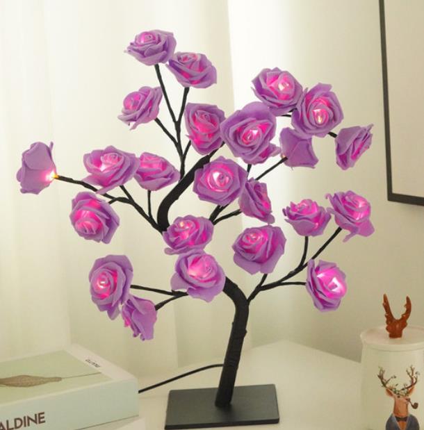24 LED hoja de arce Hada luz flor árbol lámpara de mesa Rosa luz de noche USB operado para boda decoración de Halloween: Marrón
