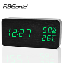 FiBiSonic Holz holz LED Wecker, Despertador Temperatur Feuchtigkeit Elektronische Schreibtisch Digitale Tabelle Uhren