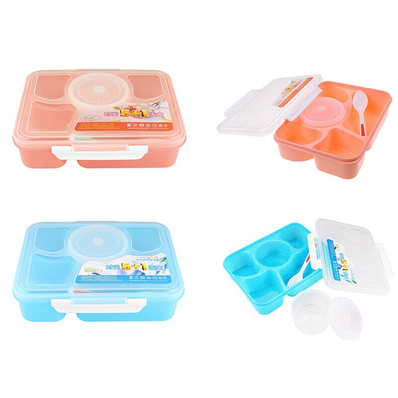 5 Grid Plastic Bento Box Magnetron Bento Lunchbox Picknick Fruit Container Opbergdoos Kind Volwassen Kantoor Keuken Servies