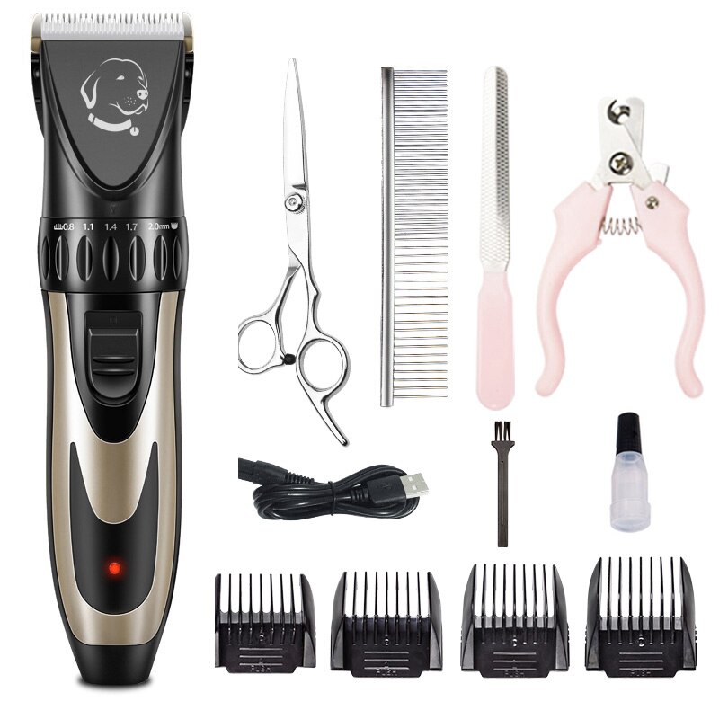 Profissional pet cão aparador de pêlos animais de estimação grooming clippers gato cão cortador máquina barbeador baixo ruído tesoura elétrica clipper: KIT3-BLACK