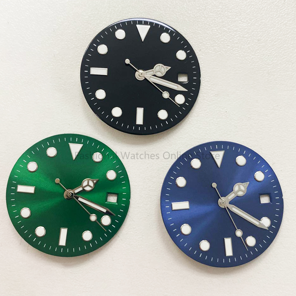 29Mm Blauw Luminouswatch Wijzerplaat + Groene Lichtgevende Handen Horloge Gezicht Vervanging Accessoires Set Voor 8215/8200/821A/2813 Beweging