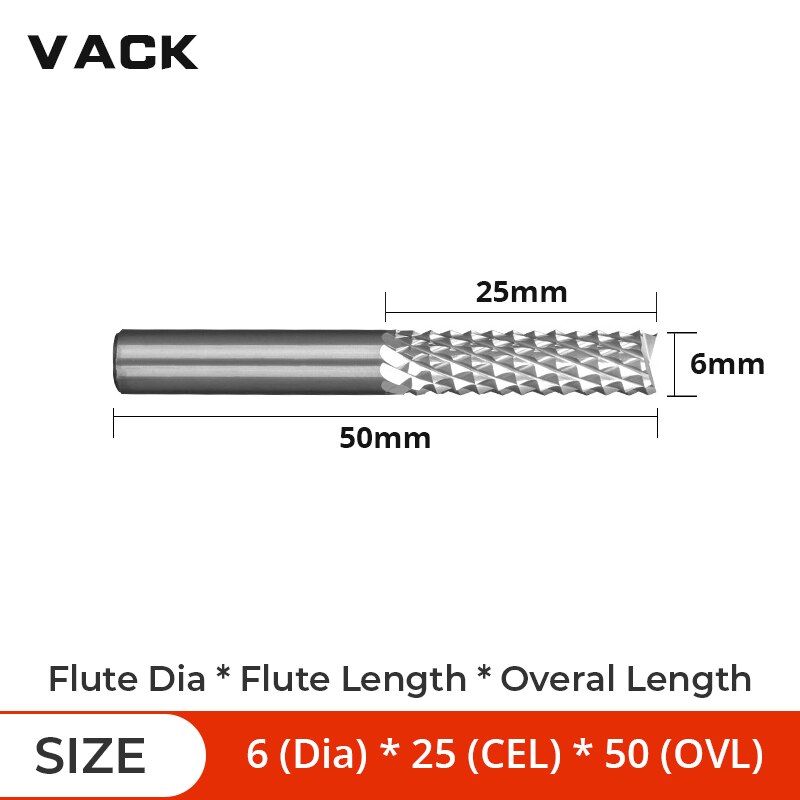 Vack 3.175mm 4mm 6mm 8mm hårdmetall volfram majsfräs pcb fräsar pinnfräs cnc fräs för trägravyr maskin: D6 x 25 x 50l