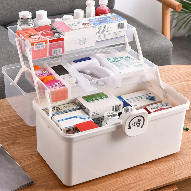3 couches en plastique boîte de rangement boîte médicale organisateur multifonctionnel Portable armoire à pharmacie famille Kit d'urgence boîte directe