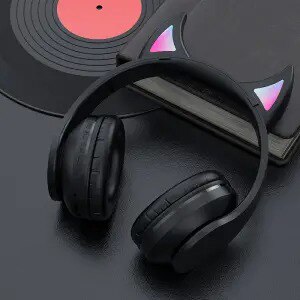 Glowing Devil Ear Headphones - LED Wireless HIFI Stereo Bass with Mic - Kids Headset: Black