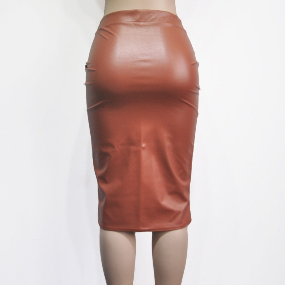 Falda de cuero para Mujer, falda delgada de cintura alta, color rojo y marrón, para y otoño, # YJ,