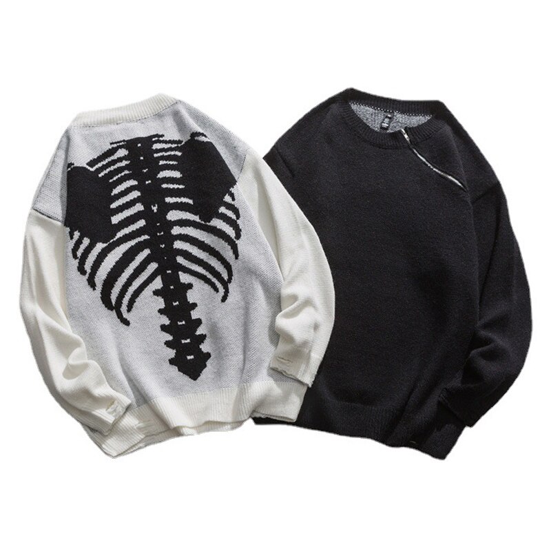 Skelet Bone Jacquard Truien Streetwear Harajuku Casual Trui Mannen Kleding Winter Jas Retro Losse Paar Top