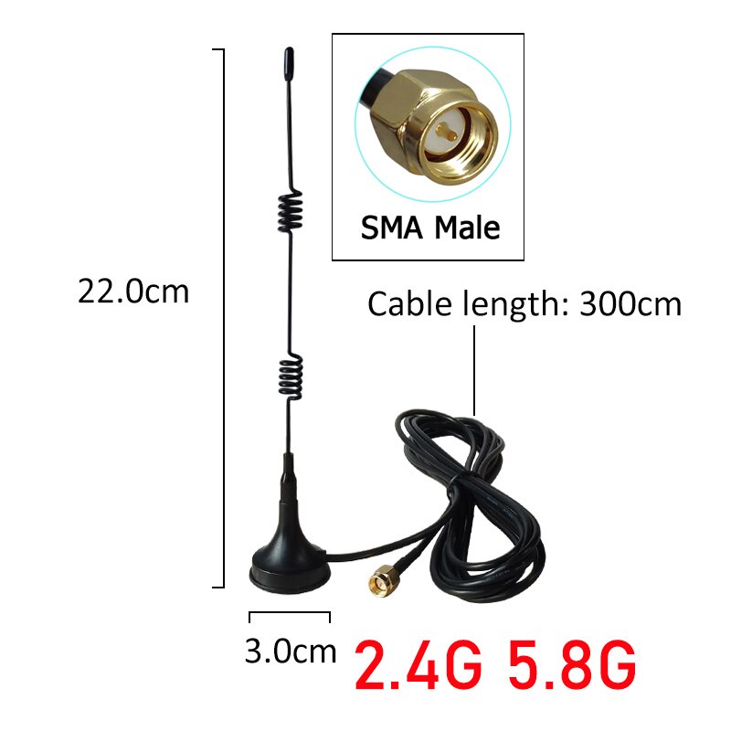 EOTH 1 2pcs 2.4g 5.8g antenna Magnetic base 12dbi sma male Pure copper wlan wifi dual band antene router antena 3m RG174 cable
