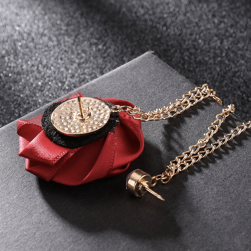 Korean Bridegroom Wedding Brooches Cloth Art Hand-made Rose Flower Brooch Lapel Pin Badge Tassel Chain Men's Suit Accessories