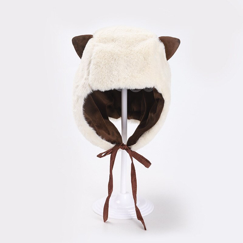 Leuke Kat Kids Hoeden Warme Dikke Bont Pluche Jongens Meisjes Winter Caps Effen Peuter Motorkap Oor Flap Mof Kinderen hoeden 4 Kleuren: White