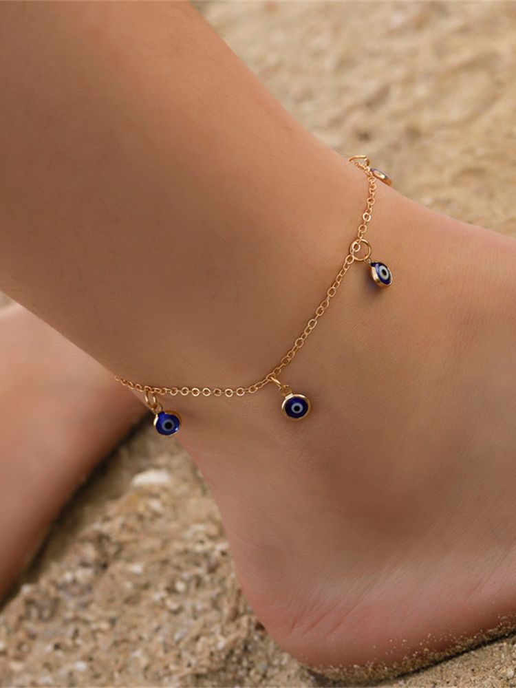 Klasyczne tureckie obrączki zło oko dla kobiet moda łańcuszek na nogę artystyczne niebieskie oczy wisiorek bransoletka na kostkę lato plaża biżuteria na stopy: 80103 złoto
