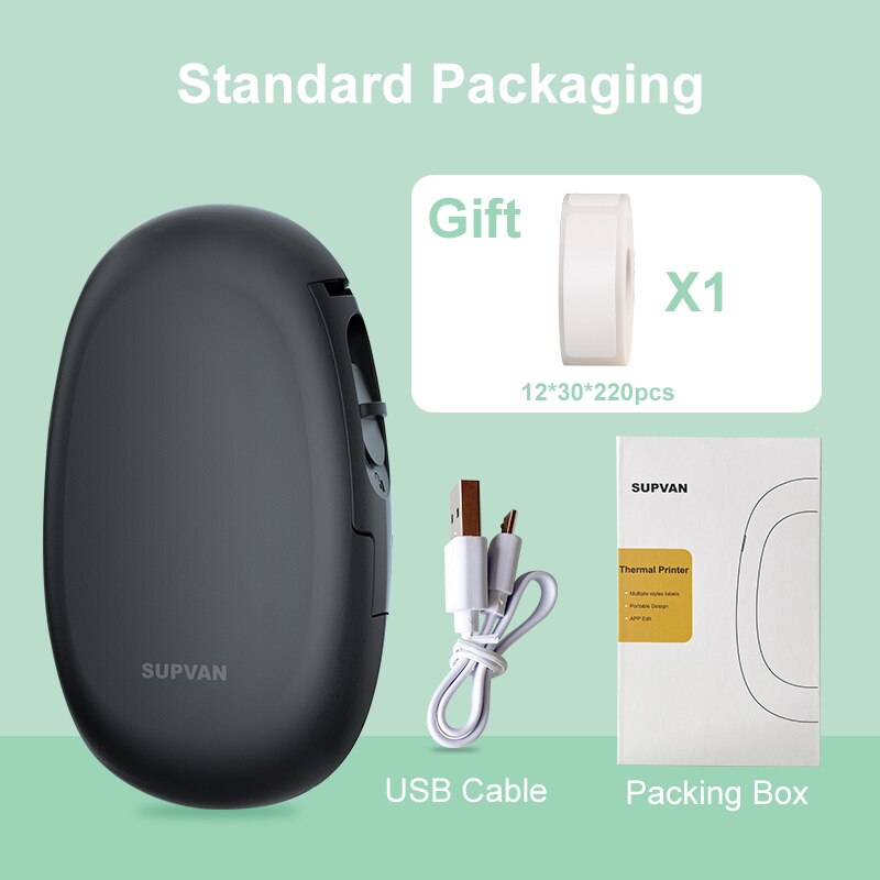 Supvan E10 Black Labeler with Paper Bluetooth Thermal Printer Labeling Machine Mini Sticker Printers Wireless Smart Label Maker: E10Black1