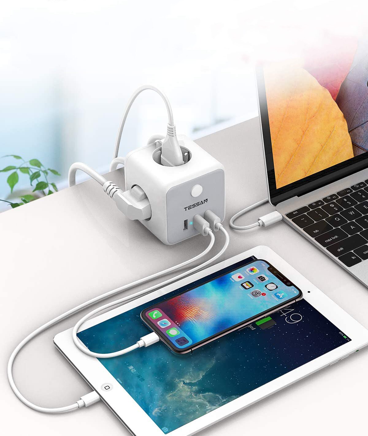 TESSAN Power Strip EU Socket Travel Power Strip with 3 AC Outlets and 3 USB Charging Ports On/Off Switch 1.5m/5ft Extension Cord