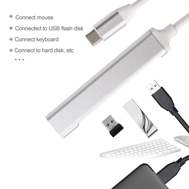 Type-C Hub USB-C Om 4-Poort USB3.0 High-Speed Splitter Otg Aluminium Docking Station