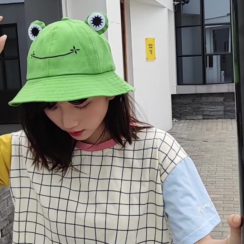 Summer Cotton Cute Frog Bucket Hat Men Women Outdoor Fishing Caps Foldable Fisherman Hat Bucket Hats adults