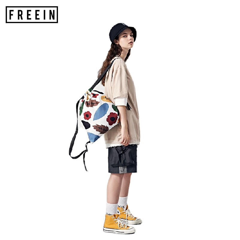 Freein Kleurrijke Gedrukt Pouch Tasje Rugzak Bloemblaadje Leaf Outdoor Waterdichte Japanse Wandelen Lente Zomer Stijl