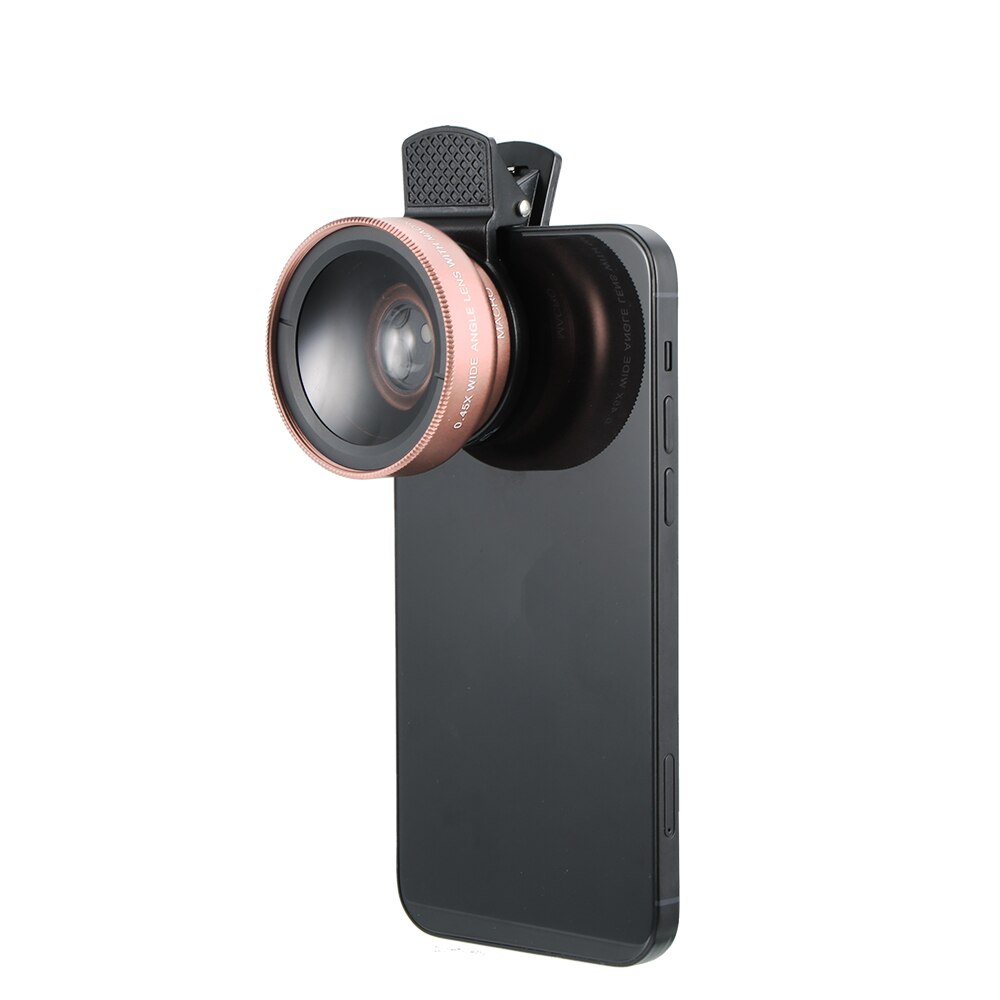 Lente gran angular 2 en 1 0.45X, funda de Teléfono Universal Macro para IPhone 12 11 Pro Max XS XR X 8 7 6 6S Plus SE: rose gold