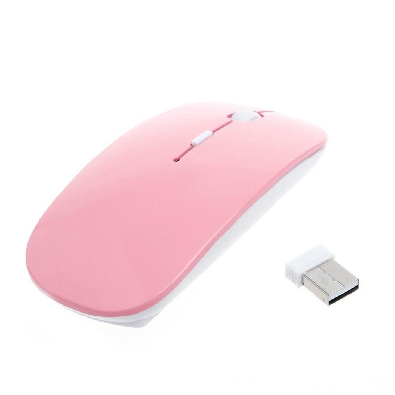 Jolie souris optique sans fil, 2.4GHz, Ultra fine, avec récepteur USB, pour ordinateur portable: Rose