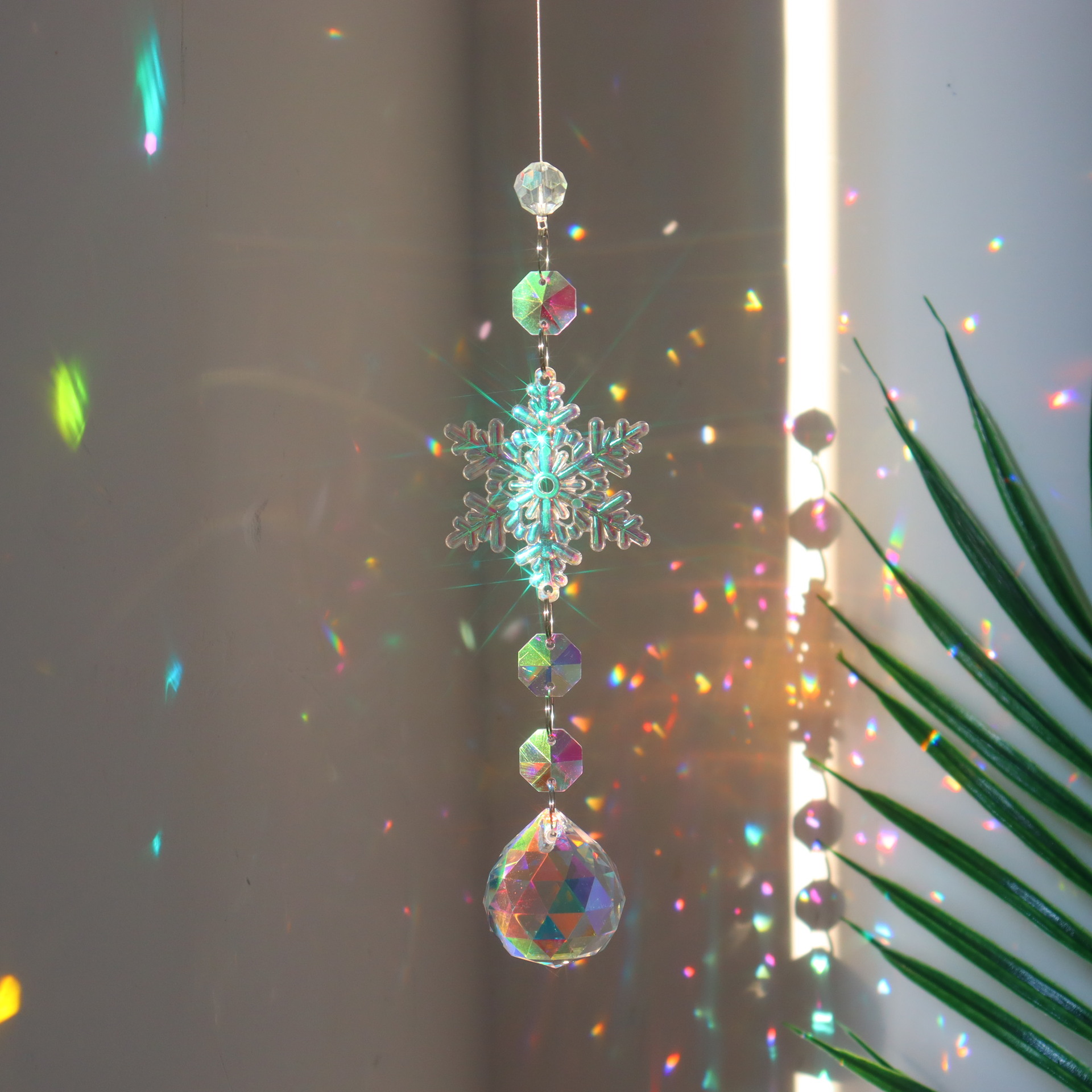 Crystal Diamond Moon Sun Catcher Butterfly Lotus Rainbow Christmas Decoration Home Garden Decoration Wind Chime: Light Grey
