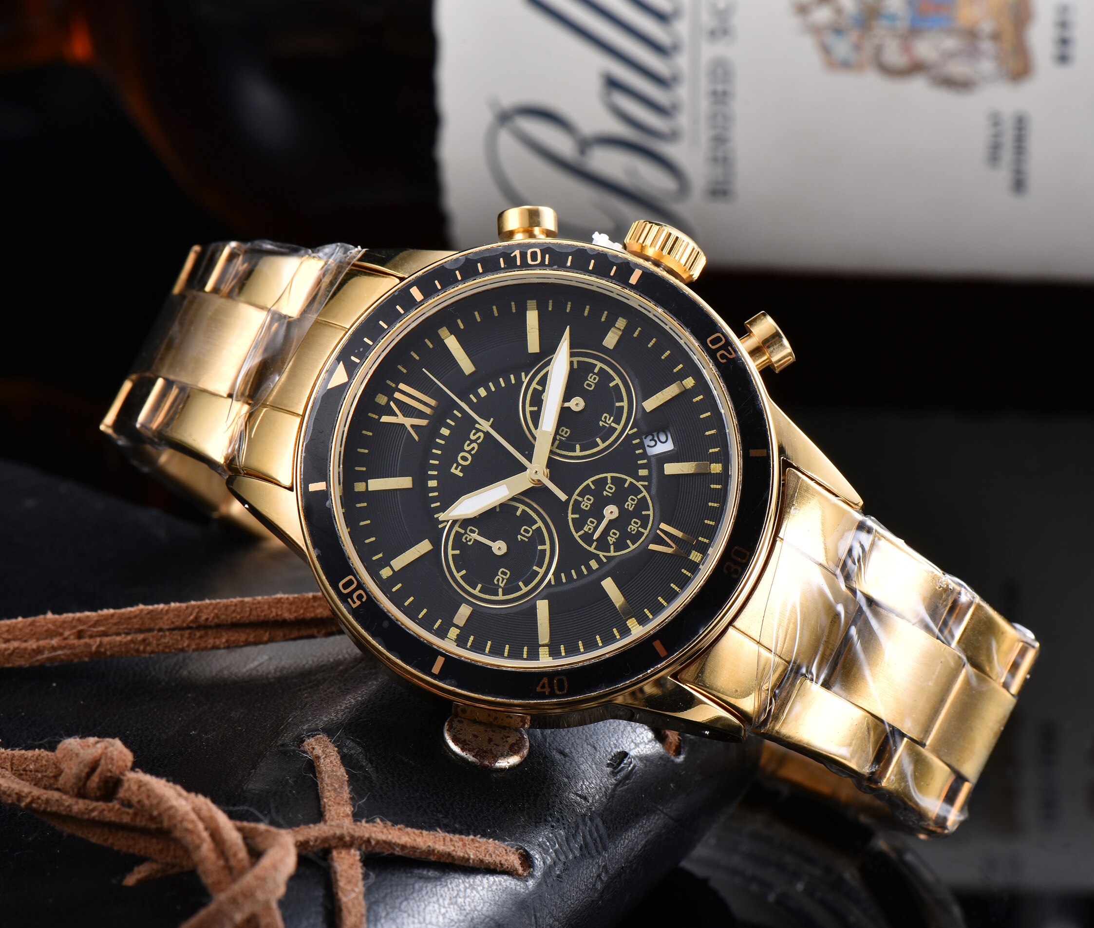 Fossil relógio masculino cronógrafo médio e preto aço inoxidável relógio masculino topo da marca de luxo: 7