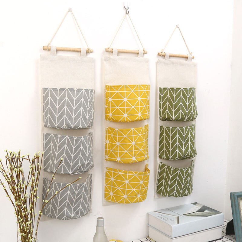 3 Grids Muur Opknoping Opbergtas Doek Diversen Organizer Speelgoed Toetsen Laders Glazen Container Garderobe Kast Pouch 3 Zakken